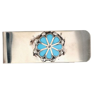 Pino Yunie Zuni Sterling Turquoise Inlay Money Clip