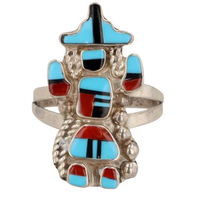 Sally Jack Navajo Sterling Multi-Stone Inlay Rainbow Man Ring Sz 7.5