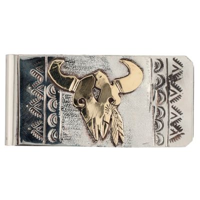 Genevieve Jones Navajo Sterling Steer Skull Money Clip