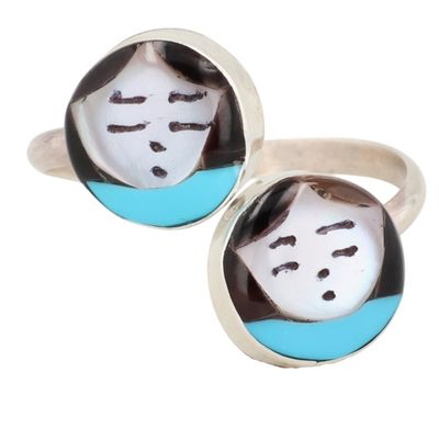 Joyce Waseta Zuni Sterling Multi-Stone Inlay Olla Maiden Adjustable Ring