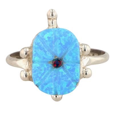 Zuni Sterling Opal Turtle Ring Sz 6