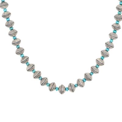 James McCabe Navajo Sterling Kingman Turquoise Mercury Dime Bead Necklace