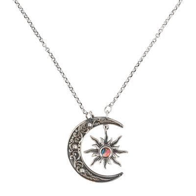 HaDa Collection Sterling Dahlia Crescent Moon Necklace