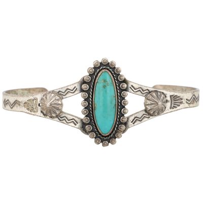 Navajo Sterling Turquoise Stamped Cuff Bracelet