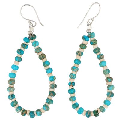 Southwest Sterling Kingman Turquoise Bead and Shell Earrings