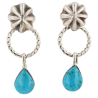 Sheena Jack Navajo Sterling Kingman Turquoise Earrings