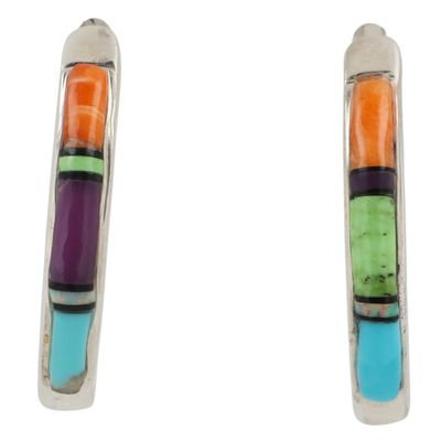 Laura Lincoln Navajo Sterling Multi-Stone Inlay Earrings