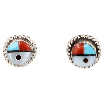 Janice Lalio Zuni Sterling Multi-Stone Inlay Sunface Earrings