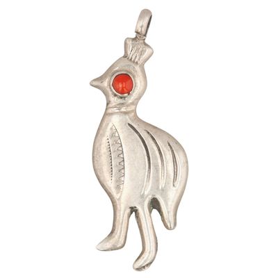 Navajo Sterling Coral Quail Pendant