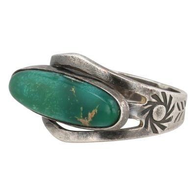 Vintage Navajo Sterling Turquoise Stamped Ring Sz 5.5