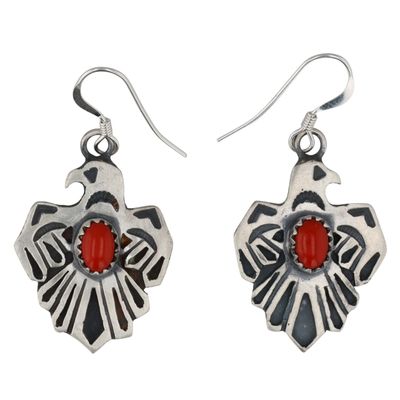 Genevieve Francisco Navajo Sterling Coral Thunderbird Earrings