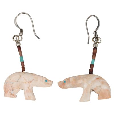 Navajo Sterling Multi-Stone Carved Bear Earrings