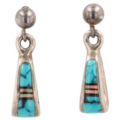 Southwest Sterling Multi-Stone Inlay Earrings