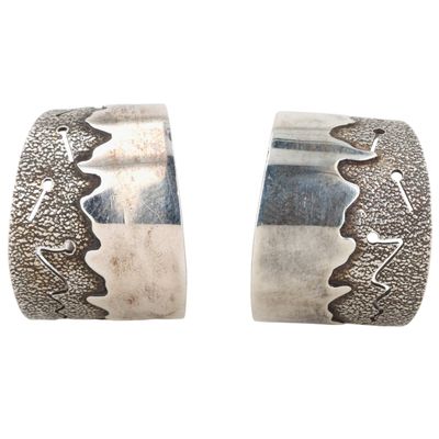 Southwest Sterling Textured Hoop Earrings