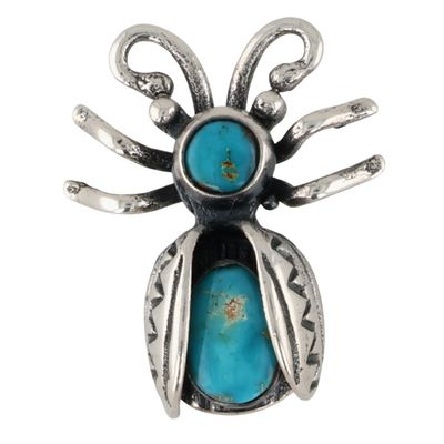 Navajo Sterling Turquoise Stamped Beetle Brooch
