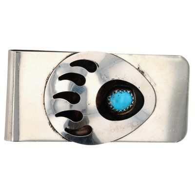 Virginia Long Navajo Sterling Turquoise Bear Paw Money Clip