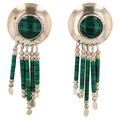 Southwest Sterling Malachite Fringe Earrings