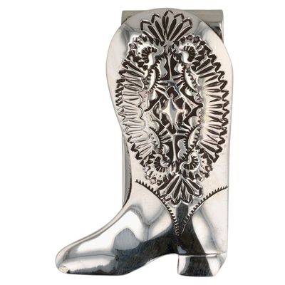 Shirley Skeets Navajo Sterling Stamped Cowboy Boot Money Clip