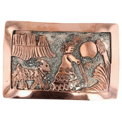 Elaine Becenti Navajo Copper Storyteller Belt Buckle