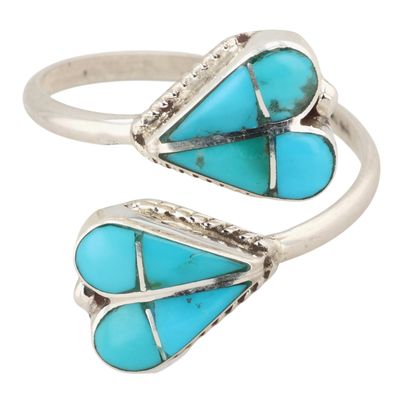 Signed Zuni Sterling Turquoise Inlay Adjustable Ring