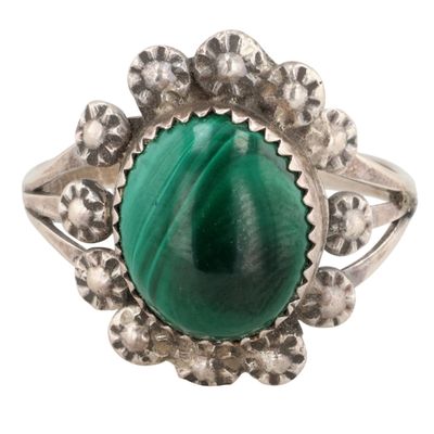 Navajo Sterling Malachite Ring Sz 8.75