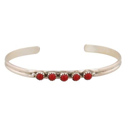 Navajo Sterling Coral Baby Cuff Bracelet