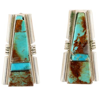 Steve Francisco Navajo Sterling Kingman Turquoise Inlay Earrings