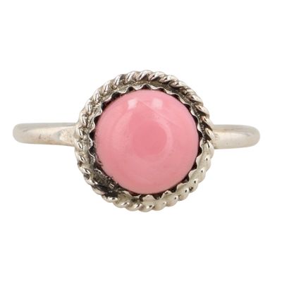 Esther White Navajo Sterling Pink Conch Ring Sz 5.75