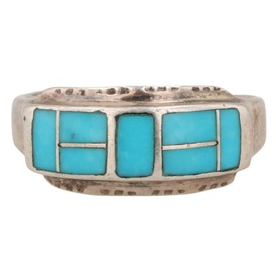 Navajo Sterling Turquoise Inlay Ring Sz 6.5