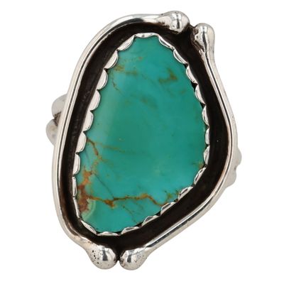 Signed Navajo Sterling Turquoise Ring Sz 8