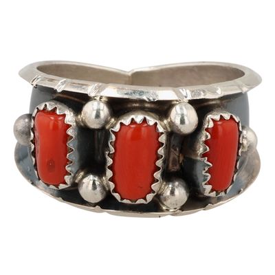 Reed Charley Navajo Sterling Coral Ring Sz 9.75