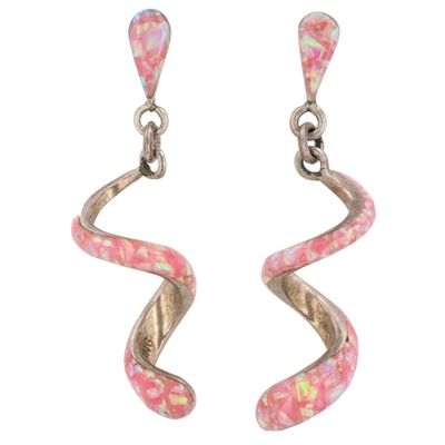 Southwest Sterling Opal Spiral Earrings