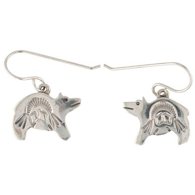 Allen Lee Navajo Sterling Stamped Bear Earrings