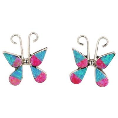 Walter Lalio Zuni Sterling Opal Inlay Butterfly Earrings
