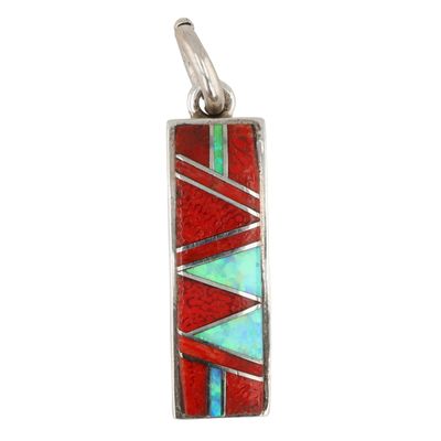 Navajo Sterling Coral Opal Inlay Pendant