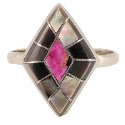 Connie Epaloose Zuni Sterling Abalone Inlay Ring Sz 6.75