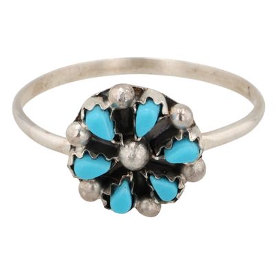Tricia Leekity Zuni Sterling Turquoise Ring Sz 10.75