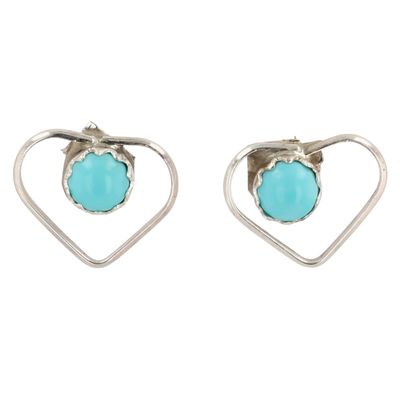 Shantal Bitsie Navajo Sterling Kingman Turquoise Heart Earrings
