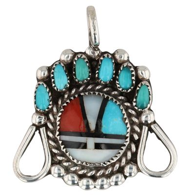 Zuni Sterling Multi-Stone Sunface Inlay Pendant