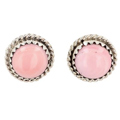 Esther White Navajo Sterling Pink Conch Earrings