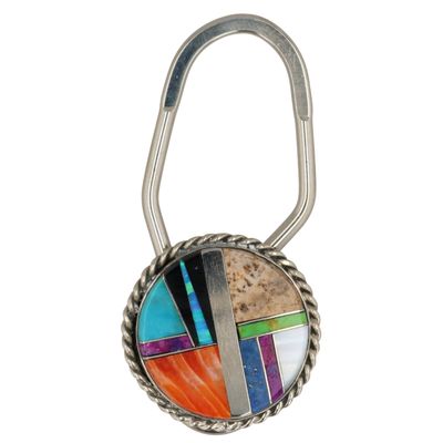 Arnold Yazzie Navajo Sterling Multi-Stone Inlay Keychain