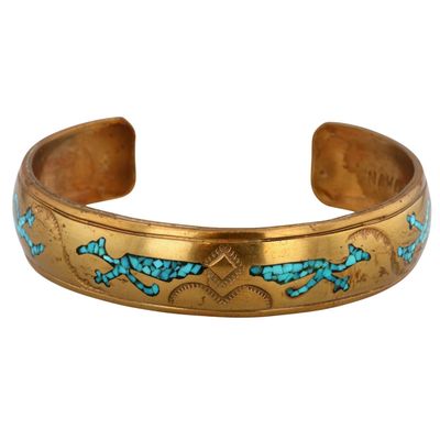 Nakai Brass Turquoise Chip Inlay Cuff Bracelet
