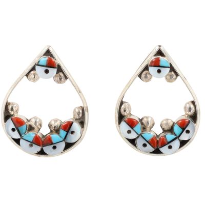 Janice Lalio Zuni Sterling Multi-Stone Inlay Sunface Earrings
