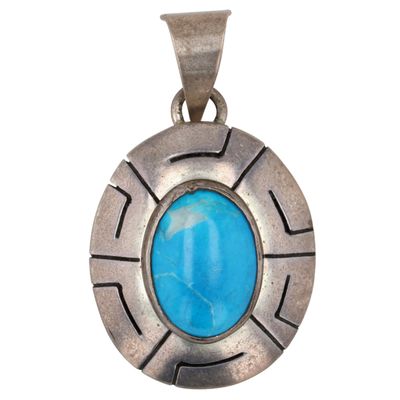 Signed Mexico Sterling Turquoise Pendant