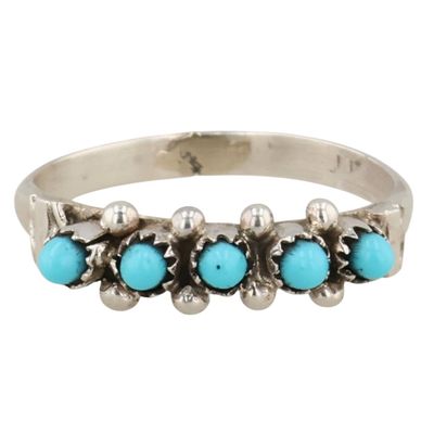 Stephen Haloo Zuni Sterling Turquoise Snake Eye Ring Sz 6.5