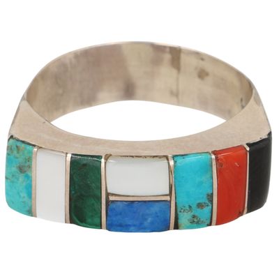 Verna Kanesta Zuni Sterling Multi-Stone Inlay Ring Sz 8.5