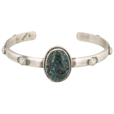 Samuel Yellowhair Navajo Sterling Kingman Turquoise Cuff Bracelet