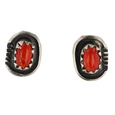 Roselene Joe Navajo Sterling Coral Earrings