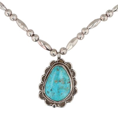 Vintage Navajo Sterling Turquoise Bead Necklace