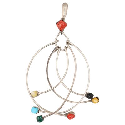 Southwest Sterling Multi-Stone Strand Pendant
